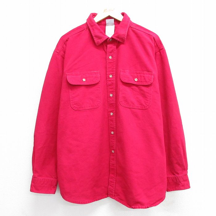 【50%OFF】XL★古着 カーハート Carhartt 長袖 ヘビー フランネル シャツ メンズ 90年代 90s 大きいサイズ ロング丈 コットン USA製 赤 レッド 25mar28 中古 トップス