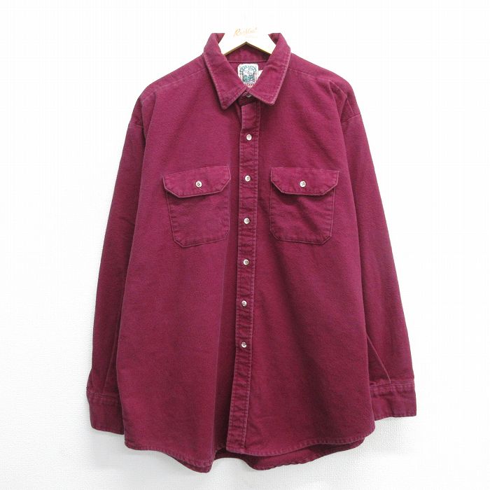 【50%OFF】XL★古着 キー KEY 長袖 ヘビー フランネル シャツ メンズ 90年代 90s 大きいサイズ ロング丈 コットン USA製 エンジ系 25mar28 中古 トップス