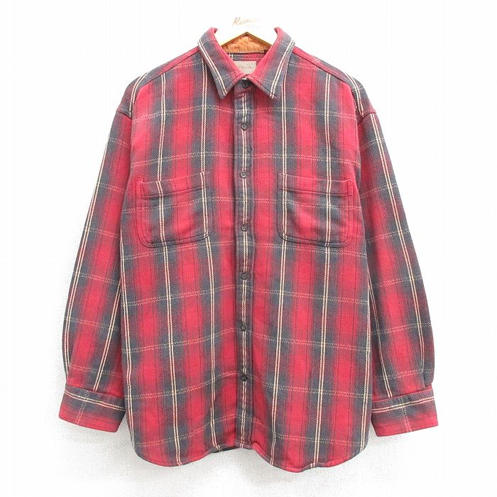 XL★古着 セントジョンズベイ 長袖 ヘビー フランネル シャツ メンズ コットン 赤他 レッド チェック 25mar28 中古 トップス