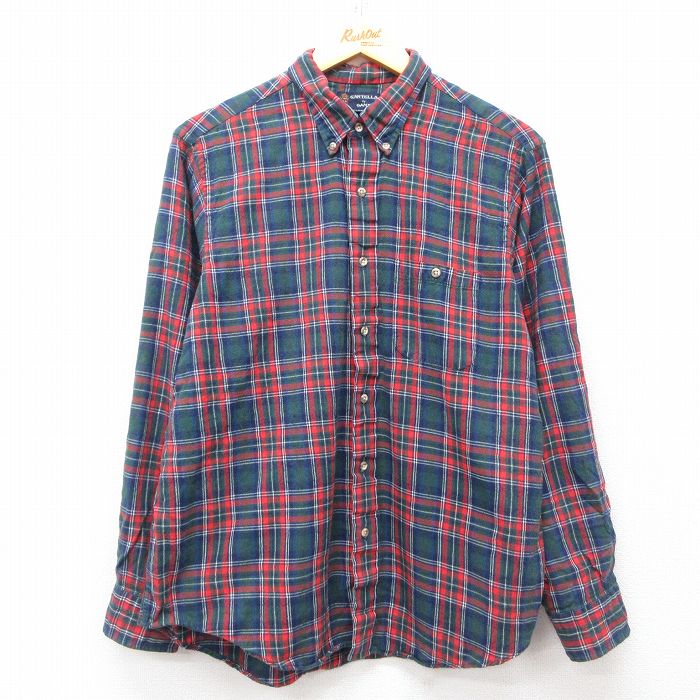 【50%OFF】M★古着 長袖 フランネル シャツ メンズ 90年代 90s ボタンダウン 赤他 レッド タータン チェック 25apr01 中古 トップス