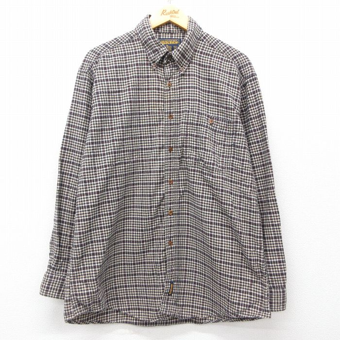 L★古着 ウールリッチ WOOLRICH 長袖 フランネル シャツ メンズ コットン ボタンダウン 茶他 ブラウン チェック 25apr01 中古 トップス
