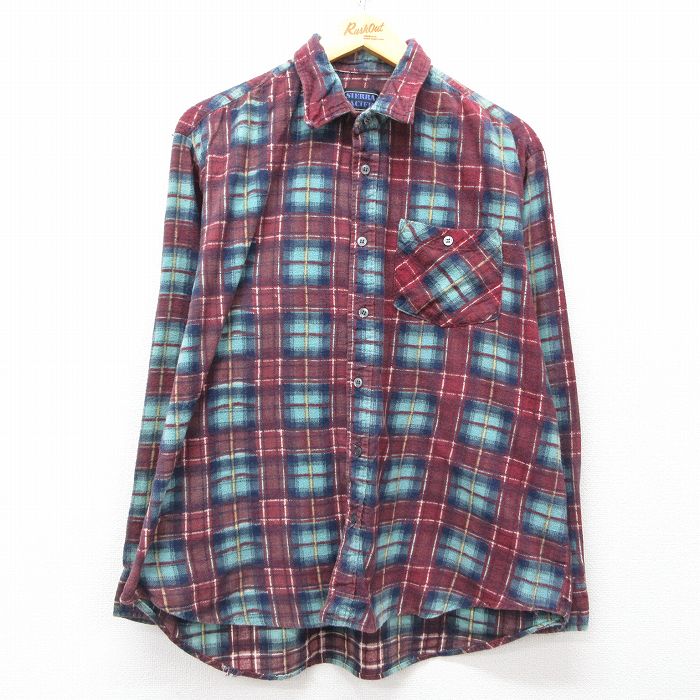 XL★古着 長袖 フランネル シャツ メンズ コットン エンジ他 チェック 25apr01 中古 トップス