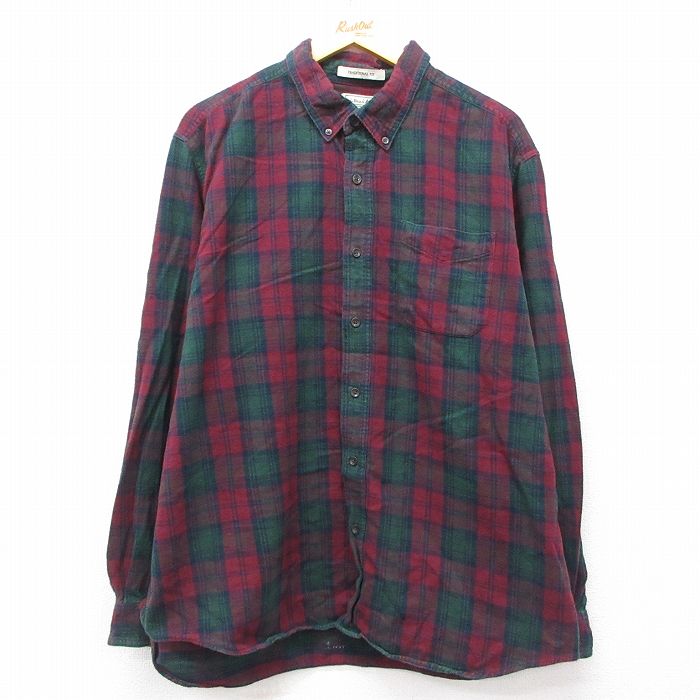 【20%OFF】XL★古着 エルエルビーン LLBEAN 長袖 フランネル シャツ メンズ 00年代 00s コットン ボタンダウン エンジ他 チェック 25apr01 中古 トップス