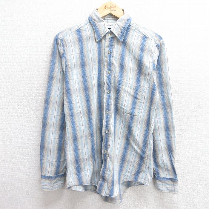 M★古着 長袖 フランネル シャツ メンズ 00年代 00s コットン 紺他 ネイビー チェック 25apr03 中古 トップス