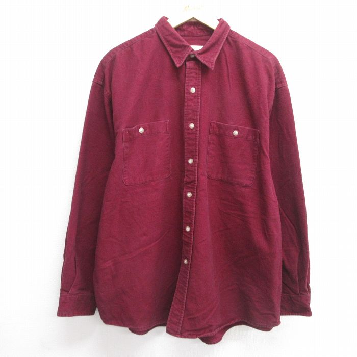 XL★古着 エディーバウアー 長袖 ヘビー フランネル シャツ メンズ 00年代 00s 大きいサイズ コットン エンジ 25apr03 中古 トップス