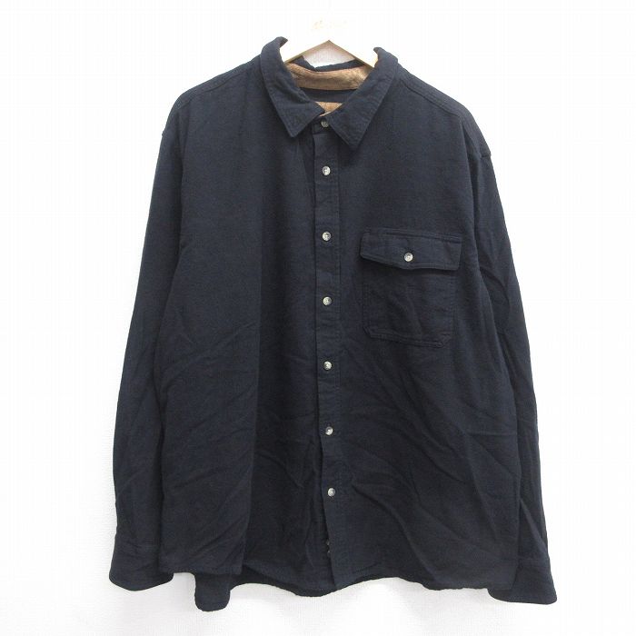 XL★古着 長袖 フランネル シャツ メンズ 大きいサイズ コットン 黒 ブラック 25apr11 中古 トップス