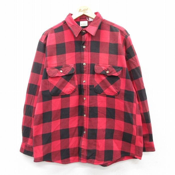 XL★古着 ファイブブラザー 長袖 ブランド ヘビー フランネル シャツ メンズ 90年代 90s 赤他 レッド バッファロー チェック 25aug18 中古 トップス