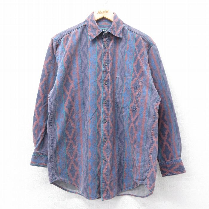 【20%OFF】L★古着 ウールリッチ WOOLRICH 長袖 ヘビー フランネル シャツ メンズ 90年代 90s ネイティブ柄 ラグ柄 コットン 紫系他 パープル 【spe】 25aug28 中古 トップス