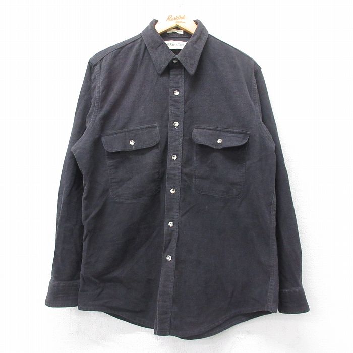 L★古着 セントジョンズベイ 長袖 ヘビー フランネル シャツ メンズ 90年代 90s シャモアクロス ロング丈 コットン USA製 黒 ブラック 【spe】 25aug28 中古 トップス