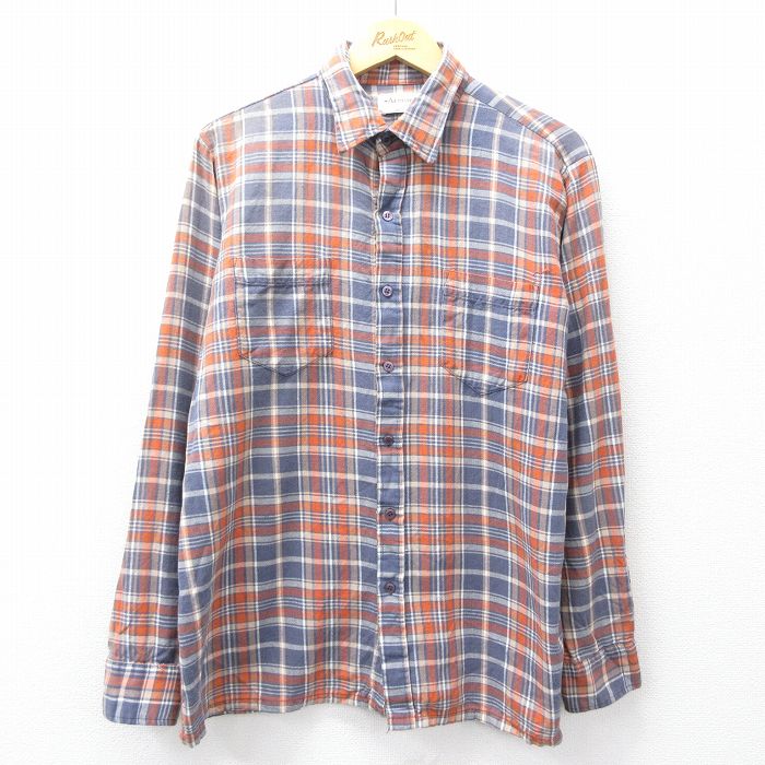 L★古着 アロー 長袖 フランネル シャツ メンズ 90年代 90s コットン 紺他 ネイビー チェック 25sep04 中古 トップス