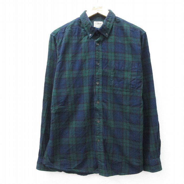 M★古着 エルエルビーン LLBEAN 長袖 フランネル シャツ メンズ 00年代 00s コットン ボタンダウン 緑他 グリーン チェック 25sep04 中古 トップス