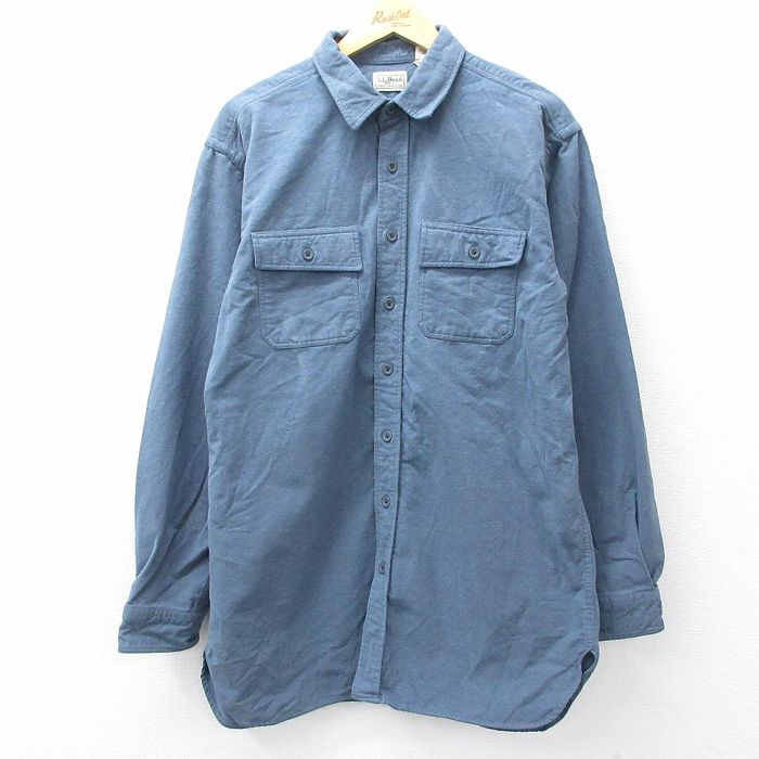 L★古着 エルエルビーン LLBEAN 長袖 ヘビー フランネル シャツ メンズ 00年代 00s ロング丈 コットン 紺 ネイビー 25sep04 中古 トップス