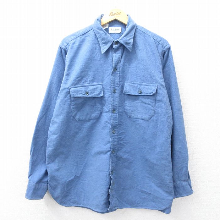 【20%OFF】XL★古着 エルエルビーン LLBEAN 長袖 ヘビー フランネル シャツ メンズ 80年代 80s コットン 薄紺 ネイビー 25sep04 中古 トップス