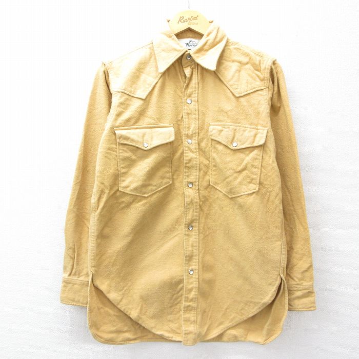 M★古着 ウールリッチ WOOLRICH 長袖 ウエスタン フランネル シャツ メンズ 80年代 80s コットン 黄 イエロー 25sep04 中古 トップス