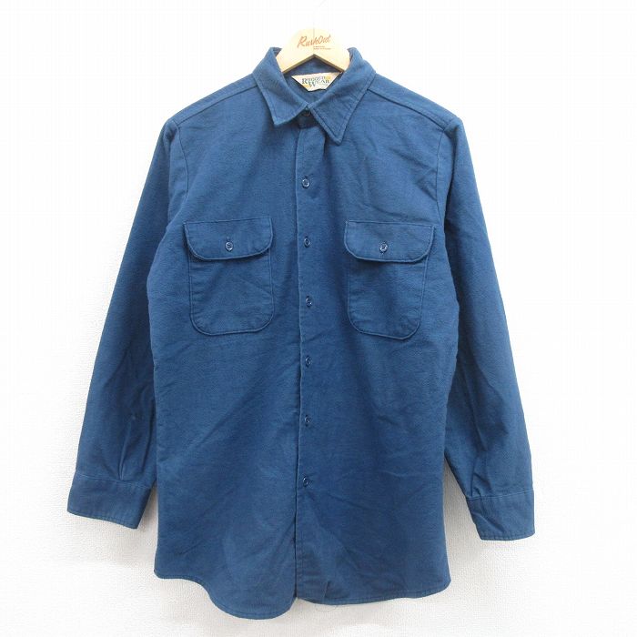 M★古着 長袖 フランネル シャツ メンズ 80年代 80s コットン USA製 紺 ネイビー 25sep04 中古 トップス