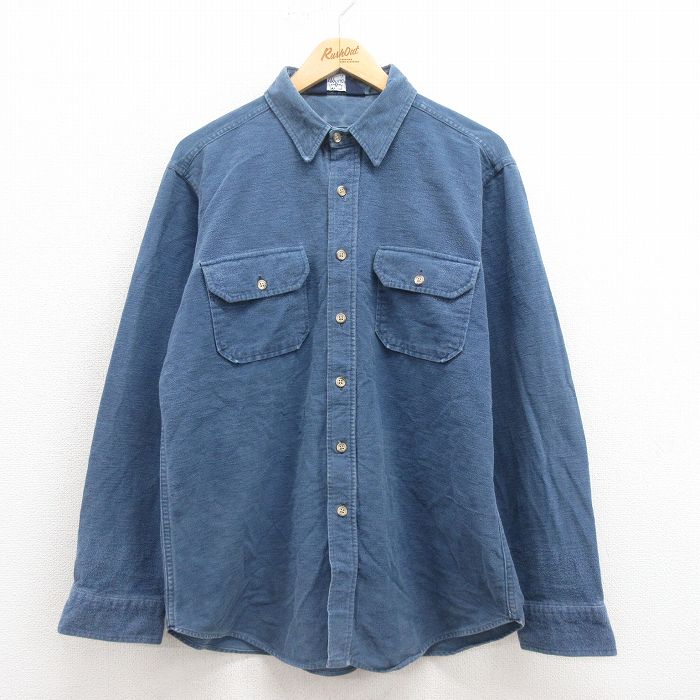 L★古着 ウールリッチ WOOLRICH 長袖 フランネル シャツ メンズ 90年代 90s USA製 紺 ネイビー 25sep04 中古 トップス