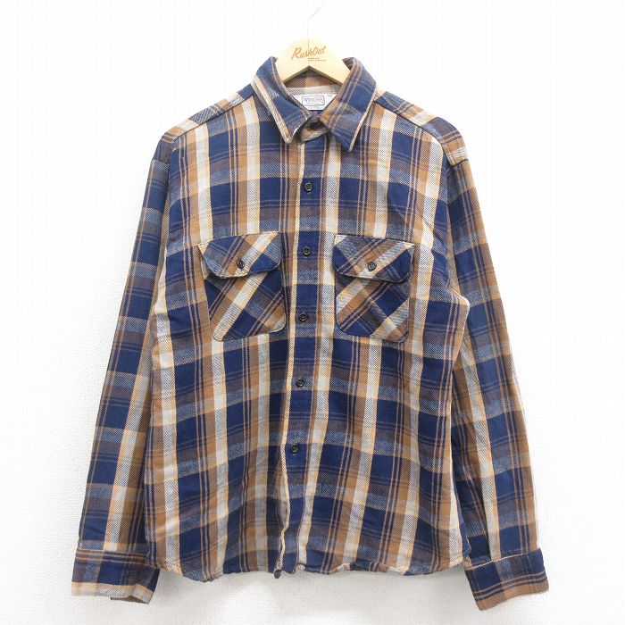 XL★古着 ファイブブラザー 長袖 ヘビー フランネル シャツ メンズ 80年代 80s コットン USA製 濃紺他 ネイビー チェック 【spe】 25sep05 中古 トップス