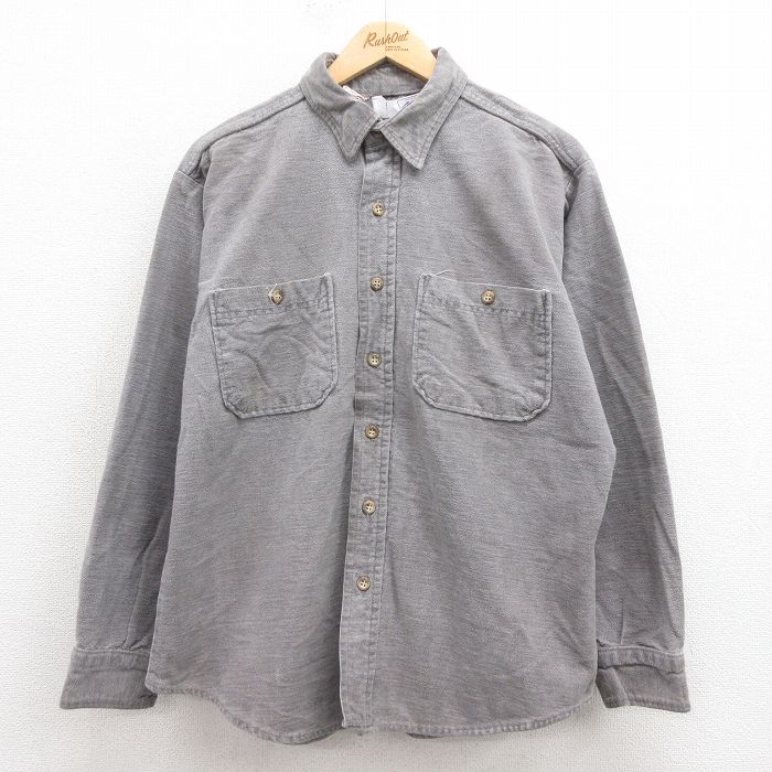 XL★古着 ファイブブラザー 長袖 ヘビー フランネル シャツ メンズ 90年代 90s コットン USA製 グレー 25sep05 中古 トップス