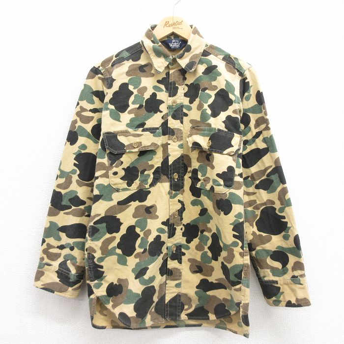 S★古着 ウールリッチ WOOLRICH 長袖 フランネル シャツ メンズ 90年代 90ｓコットン USA製 ベージュ他 カーキ 迷彩 25sep05 中古 トップス