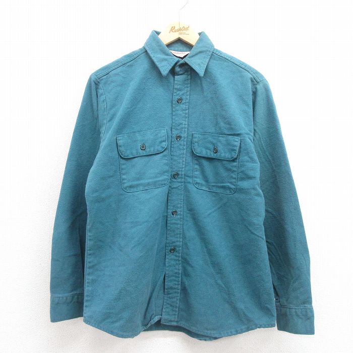 【20%OFF】L★古着 長袖 ヘビー フランネル シャツ メンズ 90年代 90s コットン USA製 青緑 25sep05 中古 トップス
