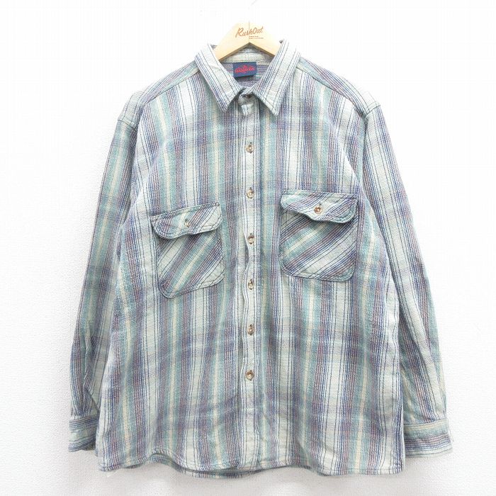 XL★古着 ダコタ 長袖 ヘビー フランネル シャツ メンズ 90年代 90s 濃緑他 グリーン チェック 25sep05 中古 トップス