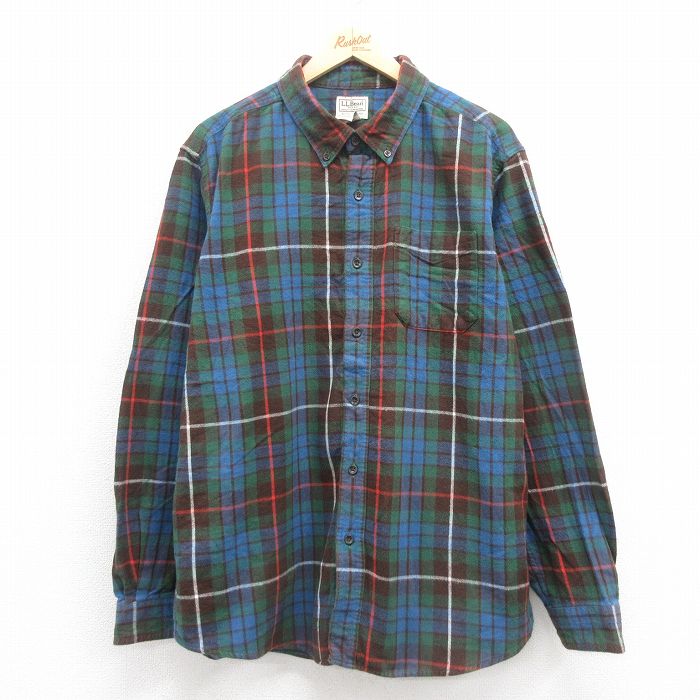 XL★古着 エルエルビーン LLBEAN 長袖 フランネル シャツ メンズ 00年代 00s 大きいサイズ コットン 青他 ブルー チェック 25sep05 中古 トップス