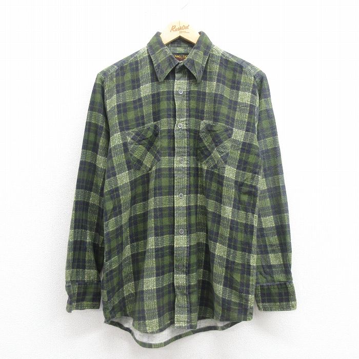 L★古着 長袖 フランネル シャツ メンズ 80年代 80s コットン 緑他 グリーン チェック 25sep05 中古 トップス