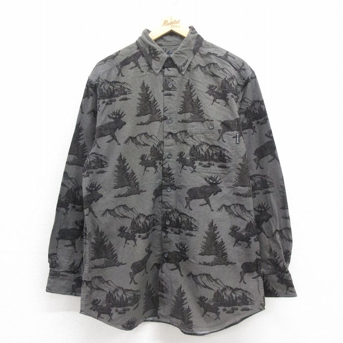 XL★古着 ウールリッチ WOOLRICH 長袖 フランネル シャツ メンズ シカ ボタンダウン 濃グレー他 25sep05 中古 トップス