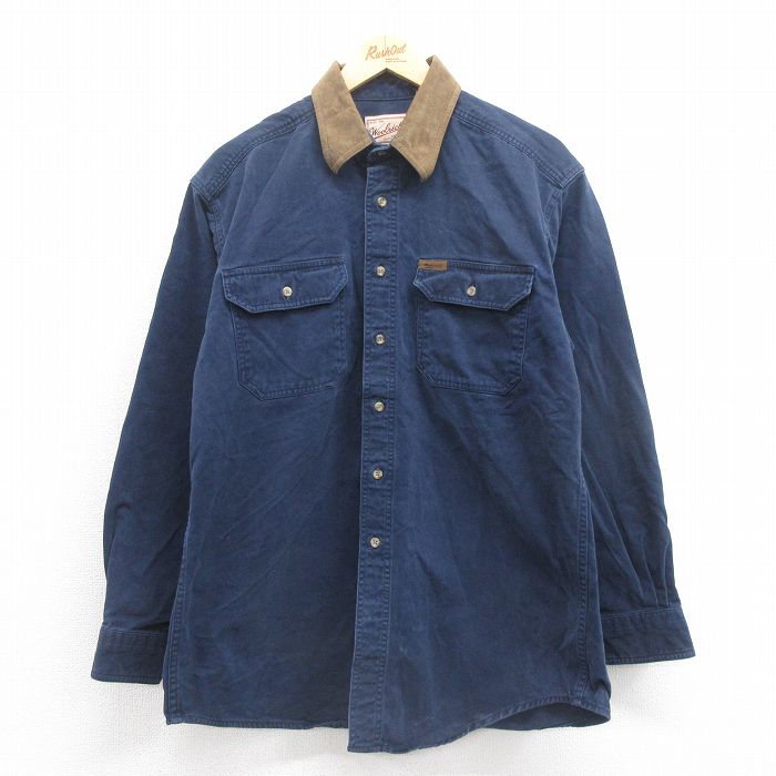 L★古着 ウールリッチ WOOLRICH 長袖 ヘビー フランネル シャツ メンズ 00年代 00s コットン 紺 ネイビー 25sep06 中古 トップス