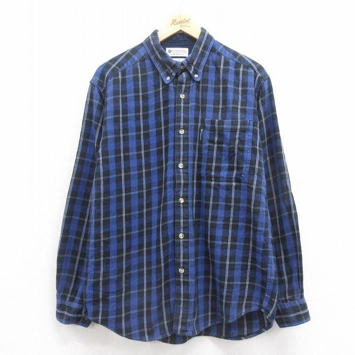 L★古着 コロンビア COLUMBIA 長袖 フランネル シャツ メンズ 00年代 00s コットン ボタンダウン 青他 ブルー チェック 25sep06 中古 トップス