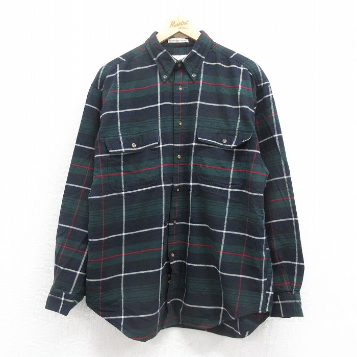 XL★古着 エディーバウアー 長袖 フランネル シャツ メンズ 00年代 00s コットン ボタンダウン 緑他 グリーン チェック 【spe】 25sep06 中古 トップス