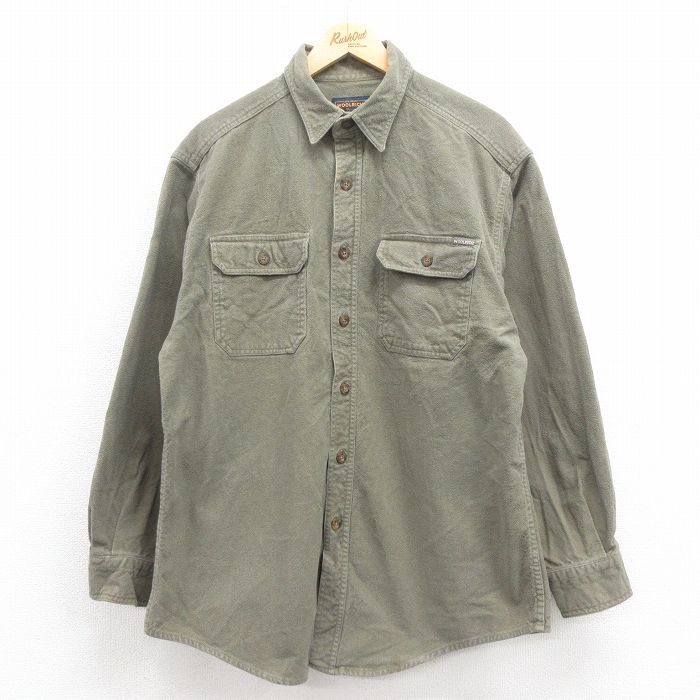 XL★古着 ウールリッチ WOOLRICH 長袖 ヘビー フランネル シャツ メンズ 濃緑 グリーン 25sep06 中古 トップス