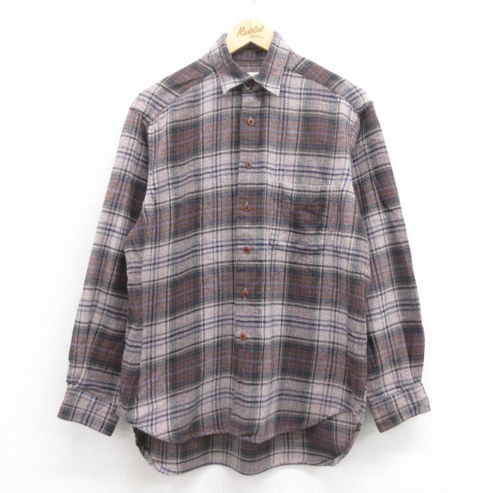 L★古着 バナナリパブリック BANANA REPUBLIC 長袖 ブランド フランネル シャツ メンズ 90年代 90s コットン 茶他 ブラウン チェック 25sep06 中古 トップス