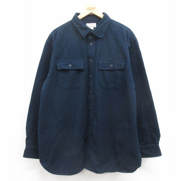 XL★古着 エルエルビーン LLBEAN 長袖 ヘビー フランネル シャツ メンズ 00年代 00s 大きいサイズ ロング丈 コットン 紺 ネイビー 25sep06 中古 トップス