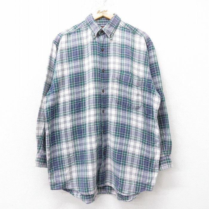 【20%OFF】XL★古着 アバクロンビー Abercrombie&fitch 長袖 ヘビー フランネル シャツ メンズ 90年代 90s THE BIG SHIRT 大きいサイズ コットン ボタンダウン 紺他 ネイビー チェック 【spe】 25sep09 中古 トップス