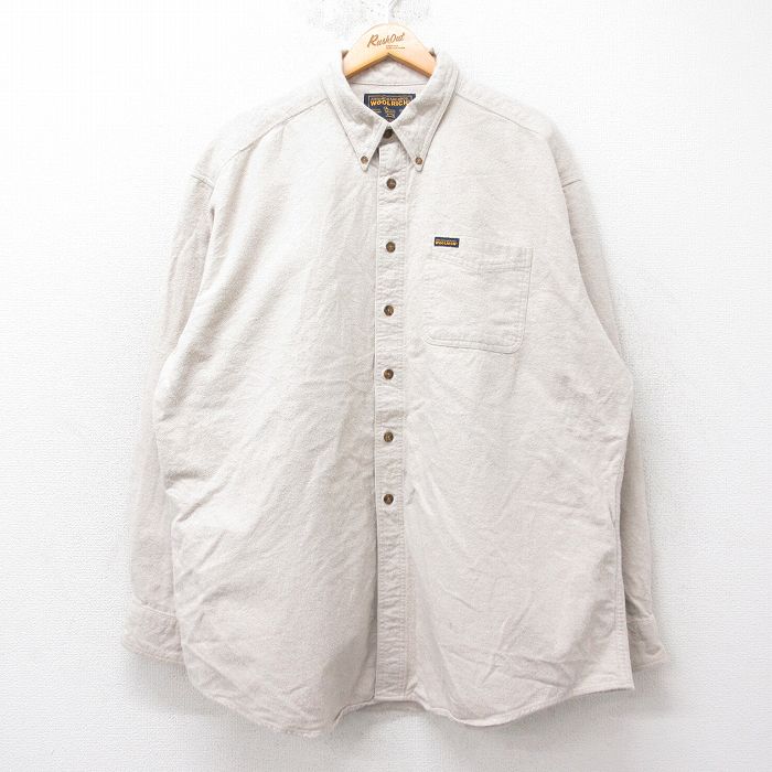 XL★古着 ウールリッチ WOOLRICH 長袖 ヘビー フランネル シャツ メンズ 大きいサイズ ボタンダウン 薄ベージュ カーキ 25sep09 中古 トップス