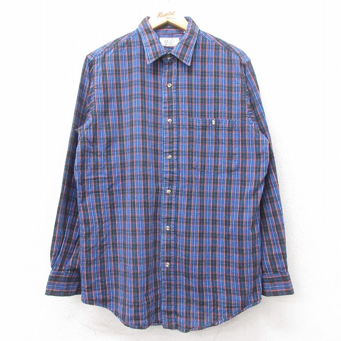 L★古着 シアーズ 長袖 フランネル シャツ メンズ 90年代 90s コットン 青他 ブルー チェック 25sep09 中古 トップス