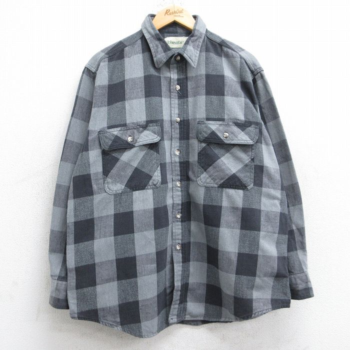 XL★古着 セントジョンズベイ 長袖 フランネル シャツ メンズ 90年代 90s 大きいサイズ グレー他 バッファロー チェック 25sep16 中古 トップス