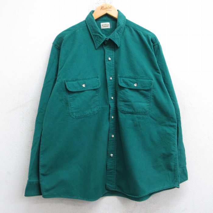XL★古着 ファイブブラザー 長袖 フランネル シャツ メンズ 90年代 90s 大きいサイズ コットン 緑 グリーン 25sep16 中古 トップス