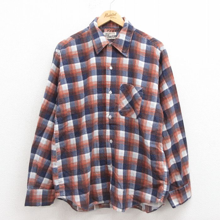 L★古着 長袖 フランネル シャツ メンズ 80年代 80s USA製 オレンジ他 チェック 25sep20 中古 トップス
