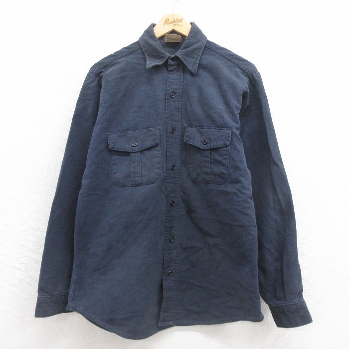 L★古着 シアーズ 長袖 ヘビー フランネル シャツ メンズ 80年代 80s コットン USA製 紺 ネイビー 25sep20 中古 トップス