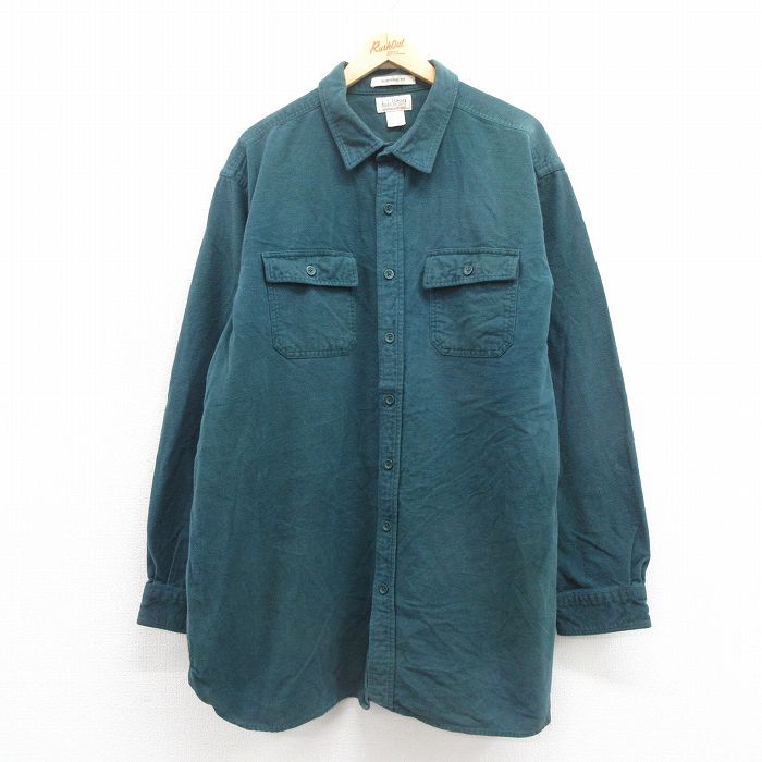 【20%OFF】XL★古着 エルエルビーン LLBEAN 長袖 ヘビー フランネル シャツ メンズ 00年代 00s 大きいサイズ ロング丈 コットン 緑 グリーン 25sep20 中古 トップス