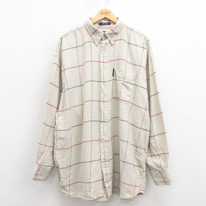【20%OFF】XL★古着 ラルフローレン Ralph Lauren チャップス 長袖 ブランド フランネル シャツ メンズ 90年代 90s 大きいサイズ コットン ボタンダウン 薄ベージュ カーキ チェック 25sep22 中古 トップス