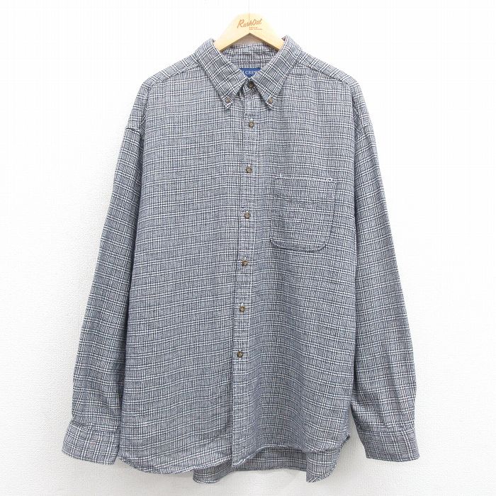 XL★古着 ジェイクルー J.CREW 長袖 フランネル シャツ メンズ 00年代 00s 大きいサイズ コットン ボタンダウン 紺他 ネイビー チェック 【spe】 25sep22 中古 トップス
