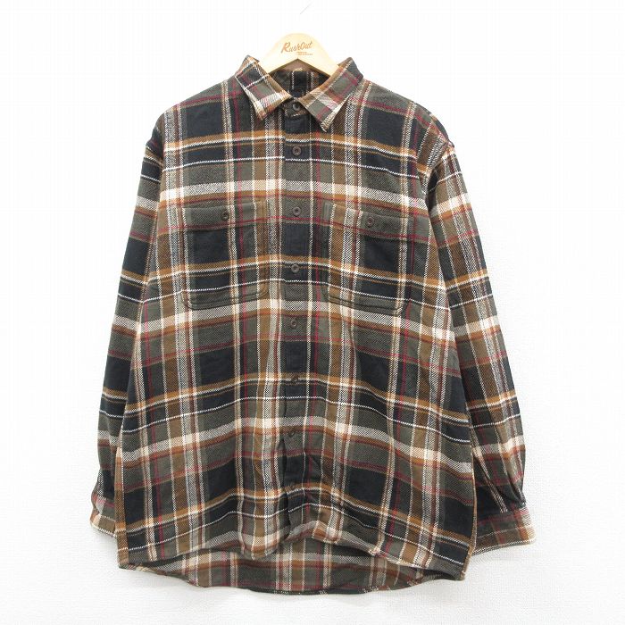 XL★古着 カベラス 長袖 ヘビー フランネル シャツ メンズ 00年代 00s 大きいサイズ ロング丈 コットン 茶他 ブラウン チェック 25sep24 中古 トップス