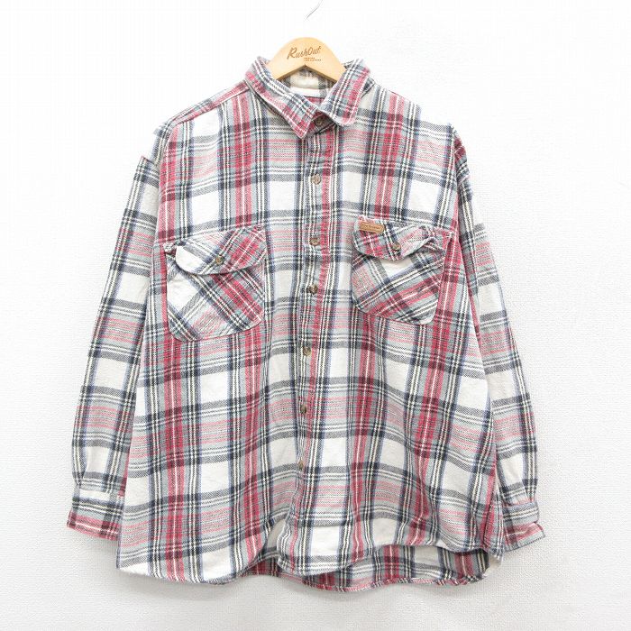 XL★古着 ファイブブラザー 長袖 ヘビー フランネル シャツ メンズ 大きいサイズ コットン 白他 ホワイト チェック 25sep24 中古 トップス
