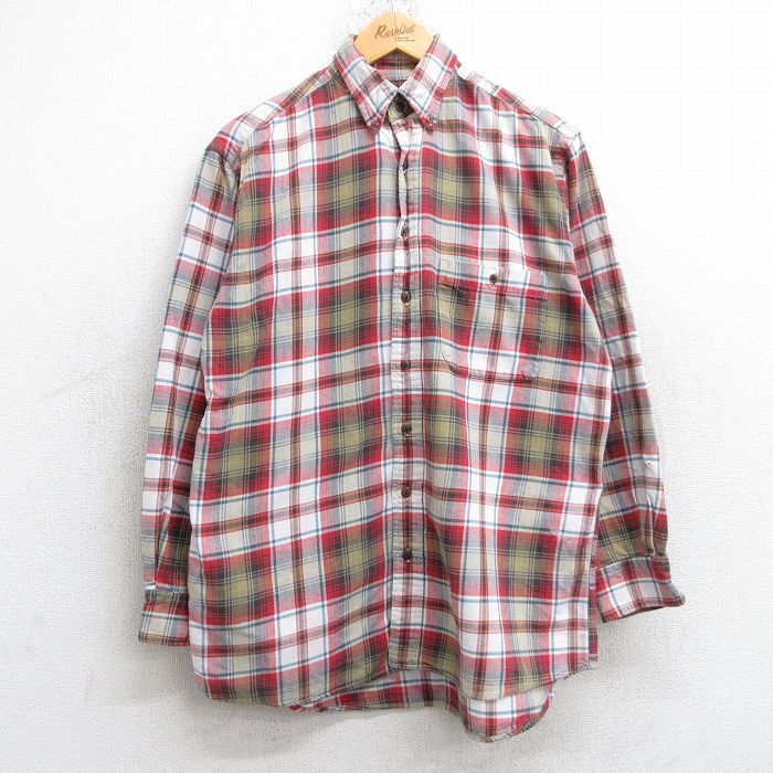 XL★古着 ランズエンド 長袖 フランネル シャツ メンズ 00年代 00s コットン ボタンダウン 赤他 レッド チェック 25sep25 中古 トップス