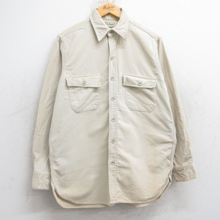 L★古着 エルエルビーン LLBEAN 長袖 ヘビー フランネル シャツ メンズ 80年代 80s コットン 薄ベージュ カーキ 25sep26 中古 トップス