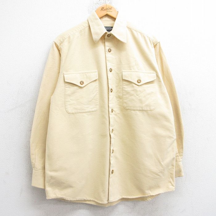 L★古着 長袖 ヘビー フランネル シャツ メンズ 90年代 90s コットン 薄黄 イエロー 25sep26 中古 トップス