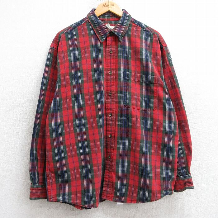 【50%OFF】エディーバウアー 00s 長袖フランネルシャツ チェック レッド XL | 古着